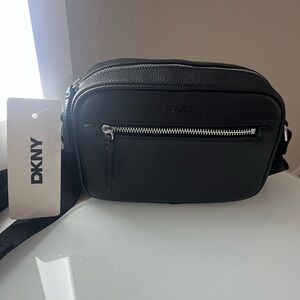 DKNY Crossbody Black Belt Bag with Silver Accents